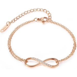 Kasey - Infinity Armband - Cubic Zirconia - RVS - Stainless Steel - Armband Dames - 16cm + 6cm Rose Goudkleurig