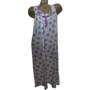 Dames katoenen nachthemd mouwloos met bloemenprint XXL wit-paars