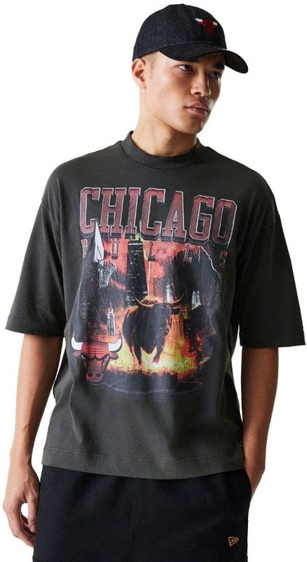 New Era Nba Washed Graphic Chicago Bulls T-shirt Met Korte Mouwen Grijs L Man