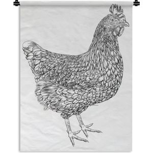Wandkleed Zwart wit illustratie - Een zwart-wit illustratie van een kip Wandkleed katoen 120x160 cm - Wandtapijt met foto XXL / Groot formaat!