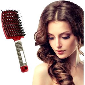 Frazimashop-Haarborstel- Everzwijnhaar -kleur donker rood-Antiklit haarborstel - Detangle Brush - kappers haarborstel -voor alle haartypen borstel | varkenshaar bostel- Voor Mannen en Vrouwen- voor pruiken en weaves
