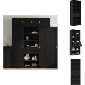 vidaXL Hoge Kast - Hoge Kasten - Hoog Dressoir - Hoge Kast Woonkamer - Hoge kast 70x42,5x185 cm bewerkt hout zwart