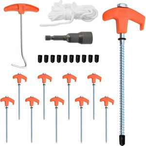 Roterende tentpalen met schroefdraad - 25 sets inclusief 10 roestvrijstalen nagels en 2 x 3 m touwen - outdoor campingaccessoires voor bos, grasland en zandbodem met opbergdoos