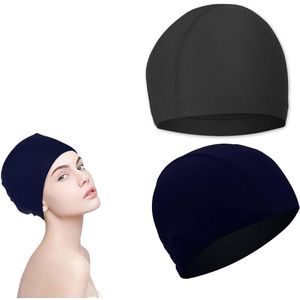 TheLau - Set van 2 badmutsen voor lange en korte haren, zwemhoed voor dames, heren, en kinderen - Zwarte unisex badmuts pet voor zwemmen in zwembad, meisjes en jongensbadmuts met flexibele pasvorm.