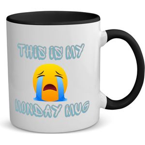 Akyol - this is my monday mug koffiemok - theemok - zwart - Quotes - maandag - dit is mijn maandag mok - verjaardagscadeau - kado - gift - geschenk - huil emoji - 350 ML inhoud