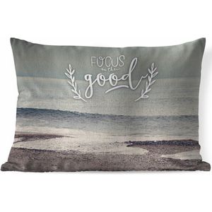 Sierkussen - Quote Golven Strand - Blauw - 40 Cm X 60 Cm