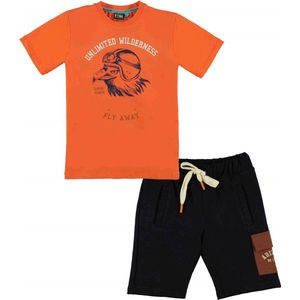 B'Chill - Kledingset - Jongens - 2delig - Short Jogpants Mica - Shirt Noell Oranje - Maat 116-122