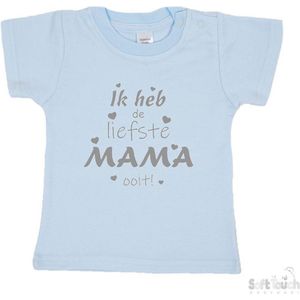 Soft Touch T-shirt Shirtje Korte mouw ""Ik heb de liefste mama ooit!"" Unisex Katoen Blauw/grijs Maat 62/68