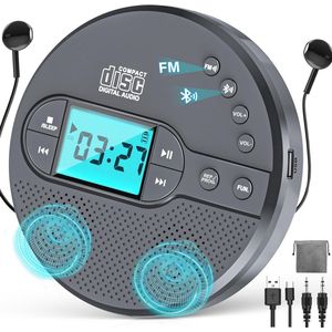 Bluetooth CD-speler met Oplaadbare Batterij - Draagbare Discman met FM-zender, Hoofdtelefoon, LCD-scherm en AUX-verbinding