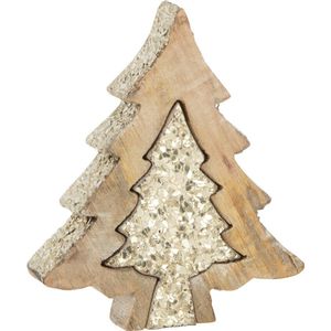 J-Line Puzzel Kerstboom - hout - glitter/goud - small