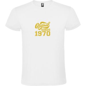 Wit T-Shirt met “Original Sinds 1970 “ Afbeelding Goud Size XS