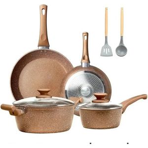 Gran Vida® - Pannensets - Anti-aanbaklaag - 8 Delig - Inclusief Glazen Deksel - Geschikt voor Alle Kookplaten - - en - Goud