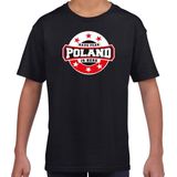 Have fear Poland is here t-shirt met sterren embleem in de kleuren van de Poolse vlag - zwart - kids - Polen supporter / Pools elftal fan shirt / EK / WK / kleding 134/140