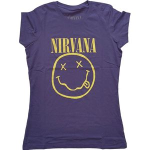Nirvana - Yellow Happy Face Dames T-shirt - L - Paars