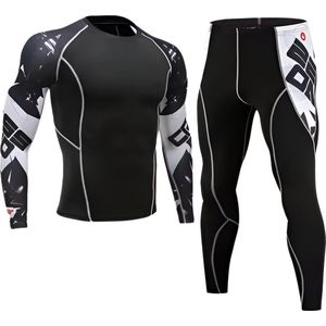 E-shop4u® - Mannen Fleece Ski Thermisch Ondergoed Set - Compressie - Winter Warm Kompres Lange - Onderbroek Shirt & Tops Bottom pak - Warmte - S - Wit/Zwart