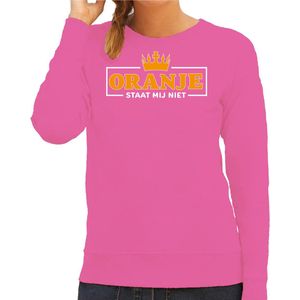 Bellatio Decorations Koningsdag sweater dames - oranje staat mij niet - roze - oranje feestkleding XXL