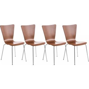 In And OutdoorMatch Bezoekersstoel Peyton - Bruin - Houten stoel - Set van 4 - Met rugleuning - Vergaderstoel - Zithoogte 45cm