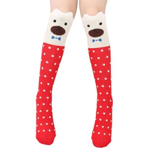 Kniekousen - 1 paar kniekousen meisjes beer wit-rood - lange sokken - 6-12 jaar - 100% elastisch katoen - cadeau meisjes - dierenprint