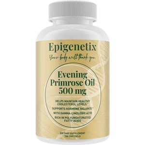 Epigenetix - Teunisbloemolie 500mg - 100 premium softgels - Ondersteunt hormonale balans, PMS, menstruatiecyclus, bevordert een gezonde en gehydrateerde huid, versterkt het immuunsysteem met essentiële vetzuren