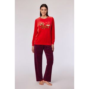 Woody pyjama meisjes/dames velours - rood - pony - 252-10-PDV-V/489 - maat S