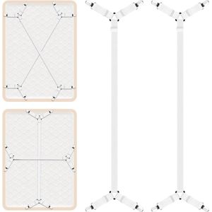 Verlengde lakenclips - Verstelbare lakenriemen met clips - Wit - 2 stuks
