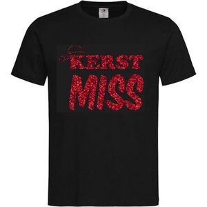 T-shirt Kinderen ""Kerst miss"" | korte mouw | Zwart/Rood GLITTER | maat 122/128 (S)