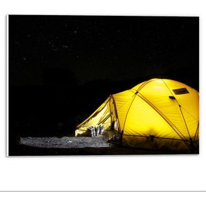 Forex - Gele Tent in het Donker - 40x30cm Foto op Forex
