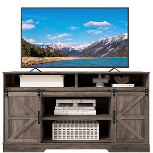 Merax Landelijke TV Meubel - Industrieel Sideboard - Kast met Schuifdeuren en Verstelbare Planken - Rustiek Grijs