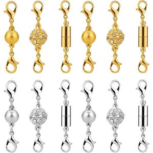 12 stuks magnetische sieradensluitingen - 6 stijlen voor halskettingen en armbanden (zilver en goud)