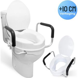 Hendriqs® WC Verhoger 10 cm met Armsteunen & Deksel - Toiletverhoger met Armleuning - Verhoogde WC Bril - Toilet Verhoger - WC Stoel - WC Verhoger Volwassenen & Senioren - Toiletstoel in Hoogte Verstelbaar - WC Verhoging - Toiletbril Verhoger 10 cm