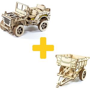 Wooden.City modelbouw hout voordeelpakket Jeep en trailer