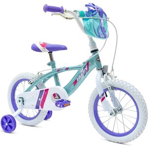Huffy Glimmer Meisjesfiets - 4-6 jaar - Kinderfiets 14 Inch - Inclusief zijwieltjes - Groenblauw en paars - Snel en makkelijk te monteren