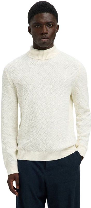 Selected Homme - SLHTREVOR LS KNIT STRUCTURE ROLL NECK - Coltrui - Wit - Regular Fit