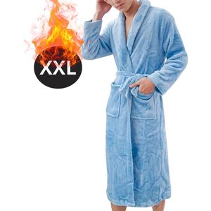 Livano Badjas Heren - Fleece - Katoen - Badstof - Sauna - Hamam - Wafel - Bathrobe - Duster - Ochtendjas - Kimono - Lichtblauw XXL