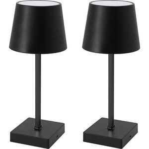 Tafellamp Oplaadbaar – 2 stuks - Draadloos en dimbaar – Touch lamp – 26 cm – Zwart