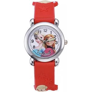 Meisjes horloge rood met Frozen afbeelding Elsa en Anna