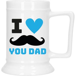 Bellatio Decoration Cadeau Bierpul voor papa - blauw - liefde - keramiek - 530 ml