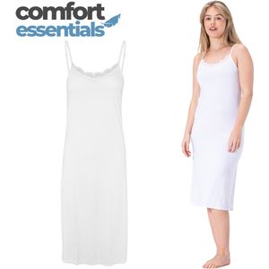 Comfort Essentials - Onderjurk Wit - Lang Met Kant - S/M - EU 36-38 - Spaghetti Bandjes - Nachthemd -Nachtjapon - Microfiber - Slipdress - Anti-statisch