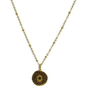 Silventi 9SIL-21010 Zilveren Ketting - Met Hanger met Hamermotief - Groen Agaat - Ankerschakel met bolletjes - 38+7 cm - 18 krt Plating - Goudkleurig