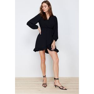 Trendyol Zwarte Geplooide Mini Geweven Jurk Met Riem Tweeaw24El00249