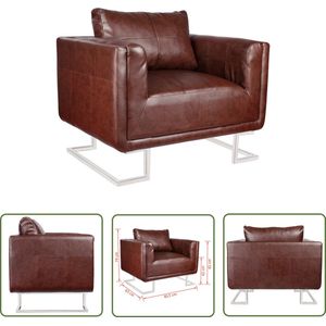 The Living Store Fauteuil Kubusvorm Leer-Composiet 85.5x63x74 cm - Bruin