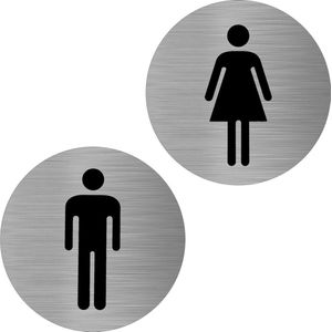 Zelfklevende Wc-Bordjes Voor Dames En Heren - Roestvrij Staal - Toiletbordje Voor Binnen En Buiten - Set Van 2 .