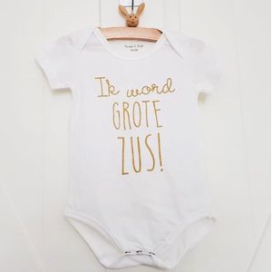 Baby rompertje Hoera ik word grote zus meisjes - Zwangerschapsaankondiging | korte mouw | wit goud | maat 74-80 zwangerschap aankondiging shirt worden big sis sister