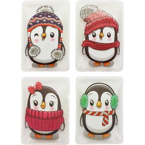 Herbruikbare handwarmers warmtezakjes voor koude dagen - set van 4 penguins met sjaals - onderweg warmteknikkussens met motieven