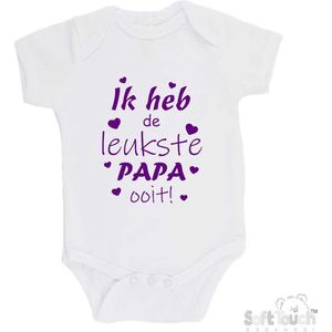 100% katoenen Romper ""Ik heb de leukste papa ooit!"" Vader Vaderdag Meisjes Katoen Wit/paars Maat 68/74