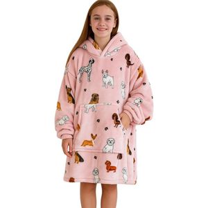 Honden hoodie blanket - fleece kinder poncho - honden plaid met mouwen en capuchon voor kinderen - oversized hoodie kind - honden deken met mouwen – fleece - TV deken – zacht & warm - honden - 134 t/m 164 (ca. 8-14 jaar) - Badrock