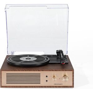 Elegant houten en gouden vinyl platenspeler met Bluetooth en ingebouwde luidsprekers - 3 snelheden