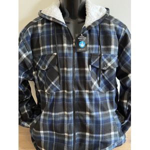 Houthakkers vest met capuchon - Houthakkersvest - Capuchon - Muts - Blouse - Teddy - Ritssluiting - Rits - Maat M - Blauw - Zwart - Wit - Flanel - Thermo - Vest