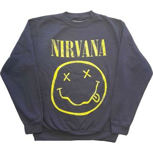 Nirvana - Yellow Happy Face Sweater/trui - XS - Blauw