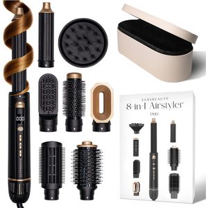 Sansbeauté® 8-in-1 Airstyler met Diffuser en Opbergdoos - Multistyler - Fohnborstel Kort Haar - Föhnborstel - Haarstyler - Haardroger - Warmteborstel - Krulborstel - Krultang - Stijlborstel - Roterende Kabel